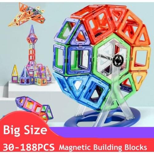 30-188pcs Big Magnetic Designer Magnetic Building Blocks Triangle Ferris Wheel Construction Magnet Toys For Children Gifts