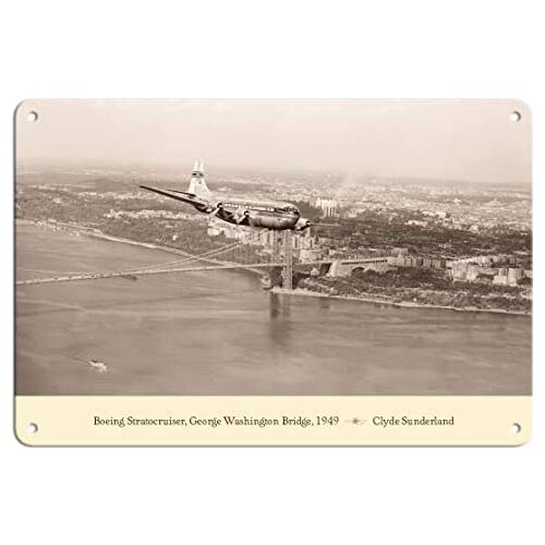 Clipper Morning Star (Boeing 377) - Over George Washington Bridge, 1949 - Pan American World Airways Metal Tin Sign
