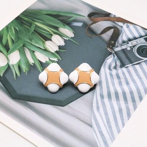 Sweet Geometric Orange White Mixed Enamel Cute Earrings