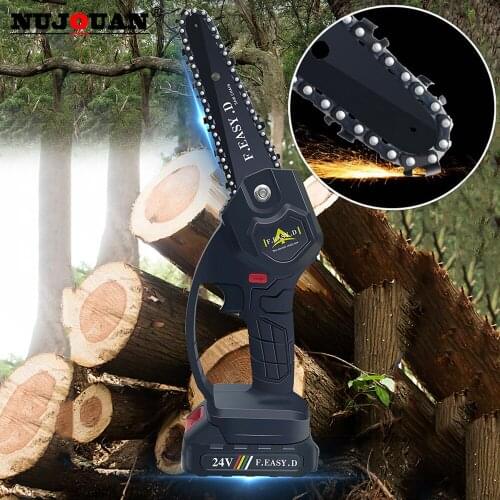 4/6 Inch 24V Mini Electric Chain Saw With 2PC Battery Woodworking Pruning One-handed Garden Tools Rechargeable Portable Chainsaw