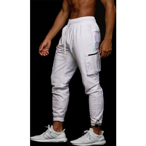 2021 Mens Autumn New Running Reflective Overalls Youth Elastic Lace Casual Sports Pants