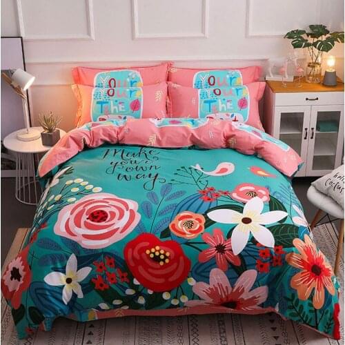 New Colorful 100% Cotton Sanding Printed Flower Bedding Set Luxury Royal Bed Sheet set Duvet Cover Pillowcase Queen King 4pcs