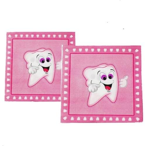 20pcs/pack Pink Teeth Disposable Napkins Teeth Birthday Party Decorations Girls First Teeth Theme Napkins Towels
