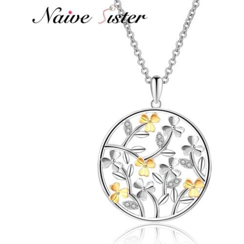 Double color plating Tree Of Life Necklace Cute Hollow out Round Pendants Necklaces For Women Lady Girl Christmas Gift Jewelry