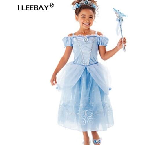 Sofia Cinderella Rapunzel Belle Snow White 2017 Girls Kids Short Sleeve Princess Dresses Up Teenage Party Dress Cosplay Costume