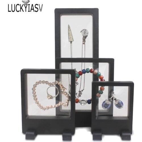 Jewelry Pendant Earrings Ring Display Stand Holder PE Membrane Protect Box Coins Gem Stones Floating Necklace Presentation Case