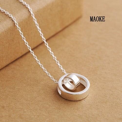 Promotions S925 Sterling SV Double Circle Korean Version of The Short Collar Bone Necklace for Womens Fashion Gifts