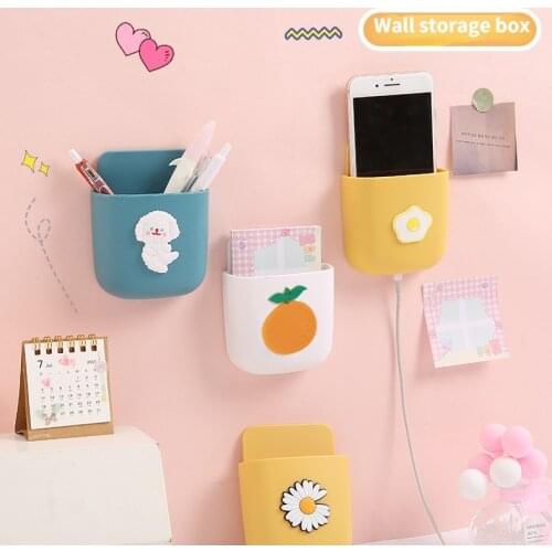 Remote Control Storage Box Cute Ins Cartoon Bedside Mobile Phone Hanger Stationery Makeup Brush Wall Hanging Rack