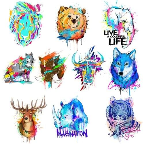 Ron on Colorful Tiger Dog Owl Patches for Clothing DIY T-shirt Dresses Applique Heat Transfer Vinyl Stickers Thermal Press H