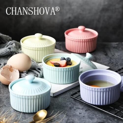 CHANSHOVA Modern ceramic with cover dessert bowl porcelain small soup bowl Cake baking mold kitchen utensils H144
