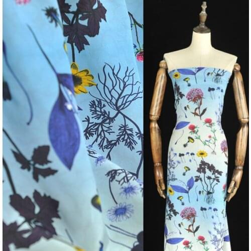 Natural 100% mulberry silk fabric cloth 114cm width 14mm printed crepe de chine drape anti-wrinkle clothing shirt sewing fabric