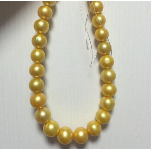 GORGEOUS 11-12mm AAA luster south sea round gold pearl necklace 18inch14K Gold Clasp KKK