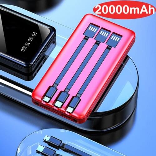 20000mAh Power Bank Built in Cable Portable External Battery Charger Powerbank for iPhone 12 Pro Huawei Samsung Xiaomi Poverbank