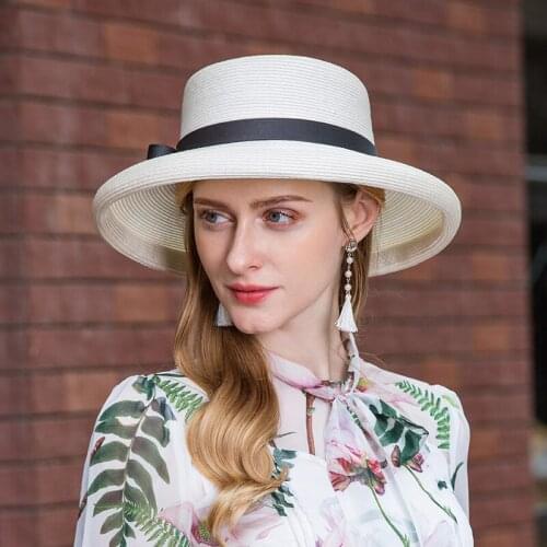 X1002 Lady Summer Straw Sun Hat British Casual Sun Hat Curling Inwards Sunbonnet Youth Hat Female Summer Sunscreen Caps