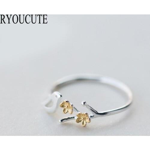 Bohemian Vintage Silver Color Bird Flower Rings for Women Adjustable Size Rings Fashion Wedding Jewelry Anillos Mujer