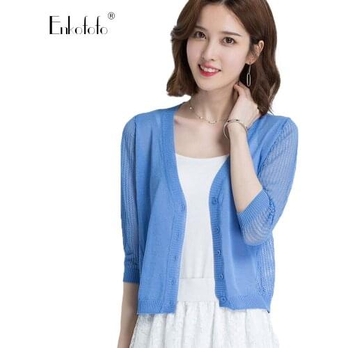 2019 Summer Thin Cardigan Women Sweater Fashion Crochet 3/4 Sleeve Poncho Coat Women Short Sweaters Spring Cardigans Outerwear