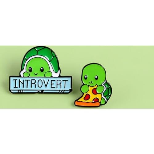 Introvert Tortoise Love Pizza Pin Cartoon Animal Enamel Pins Brooche Badges Denim Clothes Bag Pin Gift for Kids Friend Wholesale