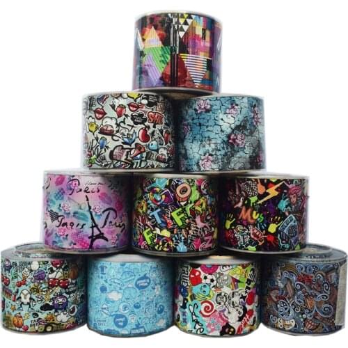 10Roll Painting Nail Foil Set 50m*4cm Cartoons Tower Letter Design Nail Art Stickers Graffiti Starry Sky Paper DIY Nails Slider