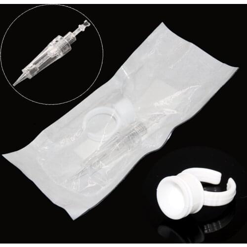 Hot Sale 100pcs Disposable Semi-Permanent Makeup Tattoo Cartridge Needle RL Tattoo Gun Supplies with ring ink caps