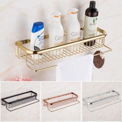 30cm/45cm Bathroom Shelf With Towel Bar Bathroom Shelves Brass Bathroom Shampoo Holder Basket Bathroom Holder Wall Mounted