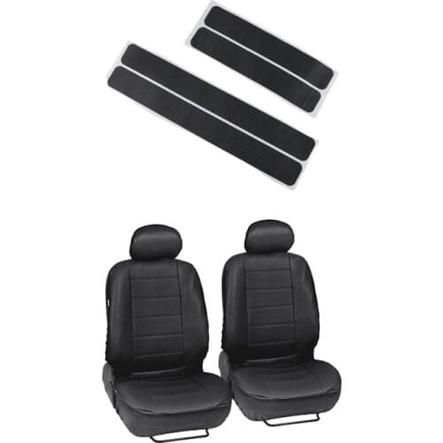 4 PCS Car Accessories Door Sill Scuff Welcome Pedal Protect Stickers & 4 Pcs Car Universal Pu Leather Seat Cover