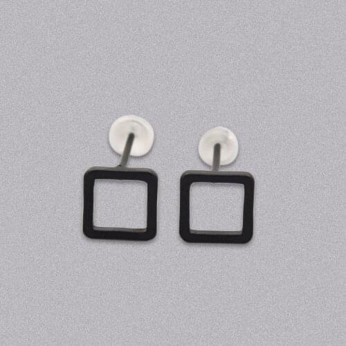 4 Patterns Small Hollow Square Rectangle Triangle Circle Black Silver Plated Golden Women Geometric Stud Earrings