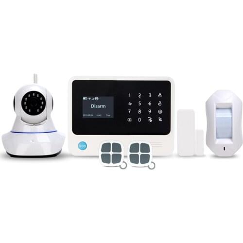433MHz Touch Panel Gsm Wifi Burglar Home Security Alarm System with 1080P Wireless IP Cameras/ Curtain PIR sensor APP coontrol