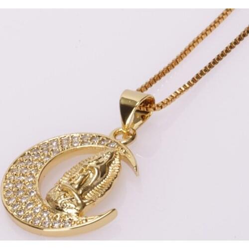 5pcs 18 Inches Rainbow Cz Crystal Paved Christian Religious Belief The Blessed Virgin Mary Gold Women Pendant Necklace For Gift