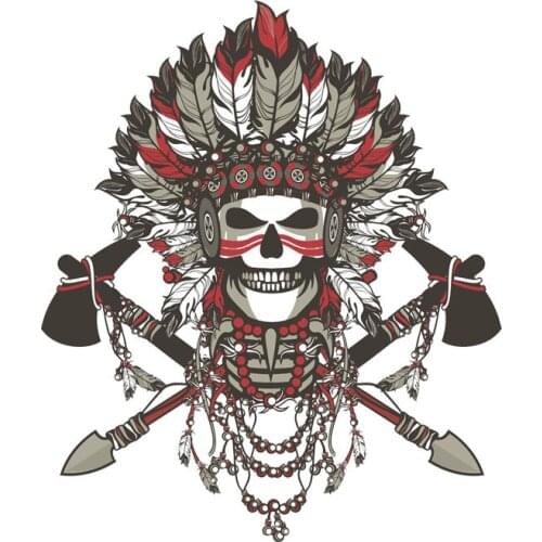 Indian Skull Print Car Sticker Waterproof Decal Laptop Suitcase Guitar Truck Motorcycle Auto Accessories PVC,15cm*12cm