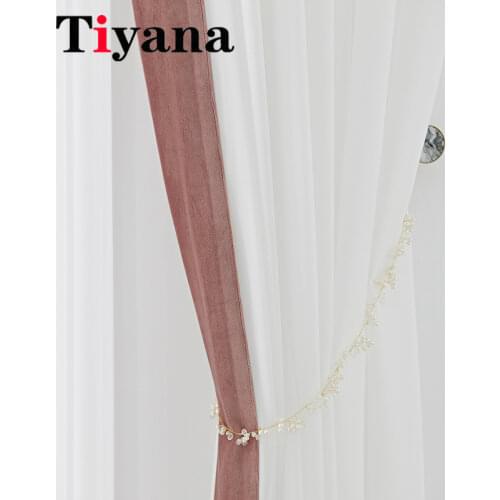 Soft White Chiffon Tulle Curtains with Pink curtain valance for Living Room Decoration Modern Solid Sheer Voile Kitchen JK127Y