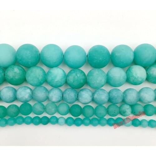 Free Shipping Natural Stone Frost Dull Polish Matte Blue Amazonite Loose Beads 4 6 8 10 12MM Pick Size For Jewelry Making