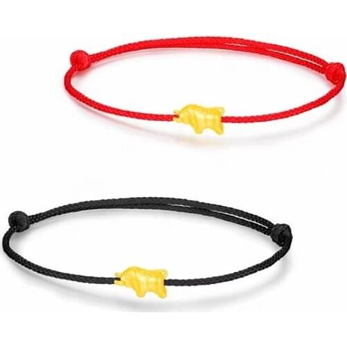 1pcs Gold Little Ox Zodiac Year Red String 999 Pure Gold Zodiac Year of th Ox Couple Bracelet Female
