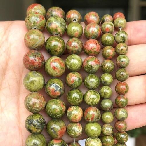 Natural Stone Beads Round Unakite Loose Spacer Beads For Jewelry Making DIY Handmade Charm Bracelet Necklace 15'' 4 6 8 10 12mm