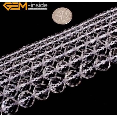 Gem-inside AAA Grade Faceted Natural Clear White Rock Quartzs Beads For Jewelry Making 15inches DIY Jewellery