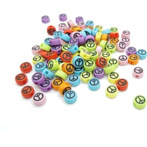 100pcs/Lot Mixed Color Peace Letter Acrylic Round Flat Alphabet Loose Spacer Beads For Jewelry Making Diy Bracelet Necklace