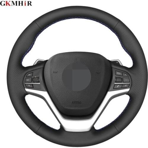 DIY Hand-stitched Black Artificial Leather Car Steering Wheel Cover For BMW X5 F15 2013-2018 X6 F16 2015-2019