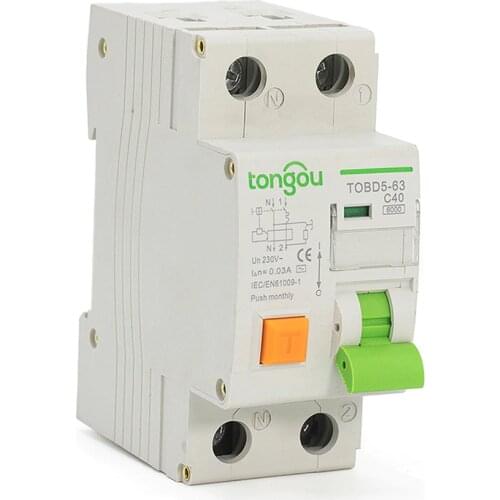 Type AC RCBO 40A 30mA 6KA 36mm Electromechanical Type Residual Current Circuit Breaker With Over Current and Leakage Protection