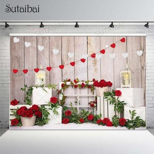 Valentines Day Rose Flower Backdrop for Photography Newborn Girl Wedding Portrait Photo Background Rustic Wood Floor Photocall