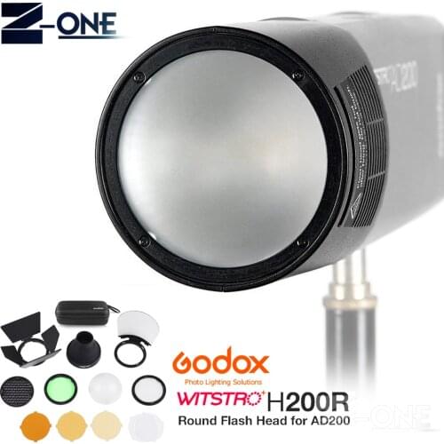 Godox H200R Flash Head Extension Head+AK-R1 Barn Door, Snoot, Color Filter, Reflector, Honeycomb, Diffuser Ball Kits for AD200