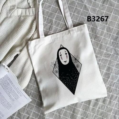 Studio Ghibli Character Anime Printed Canvas Tote Bag Girls Storage Bags Ladies Shopping Bag