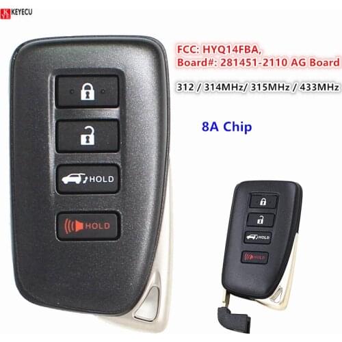 KEYECU 312 / 314MHz/ 315MHz / 433MHz SUV HYQ14FBA 281451-2110 AG Board Smart Remote Key Fob for Lexus LX570 NX200t NX300 NX300h