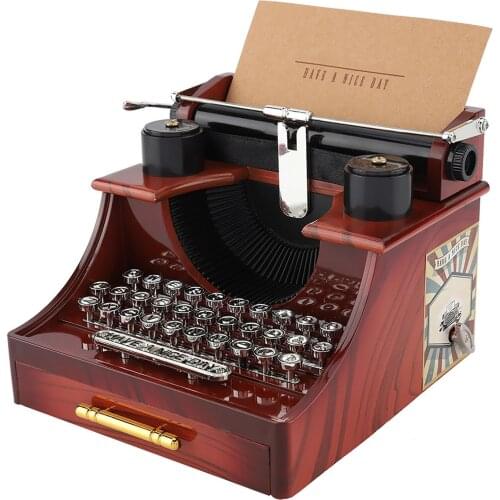 Classic Vintage Typewriter Style Mechanical Music Box Gift Jewelry Box With Drawer Plastic Material