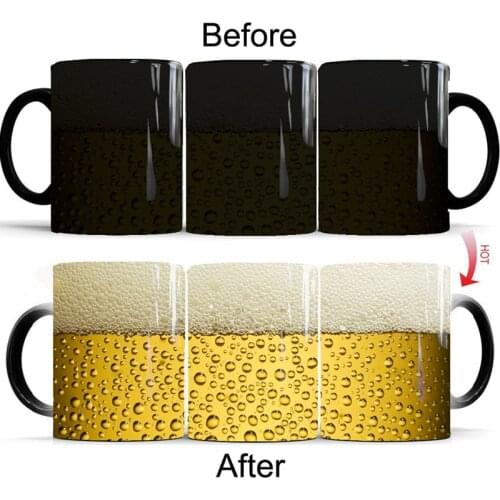 1Pcs New 350ml Beer Color Changing Mug Heat Sensitive Tea Cup Coffee Mug Creative Ceramic Cup Mug Gift for Your Family Friends