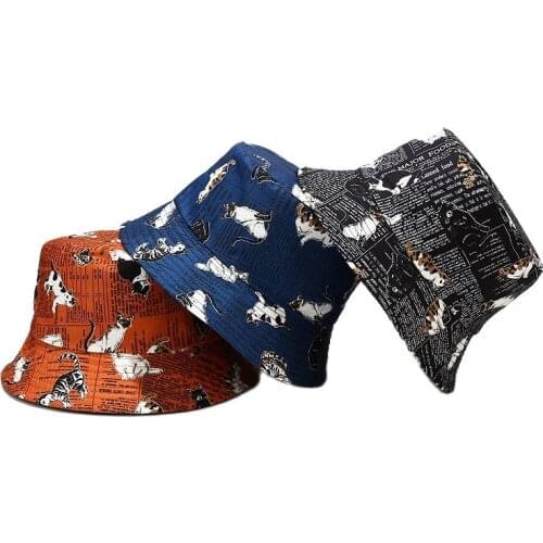 LDSLYJR cotton Cartoon cat print Bucket Hat Fisherman Hat outdoor travel hat Sun Cap Hats for Men and Women 314