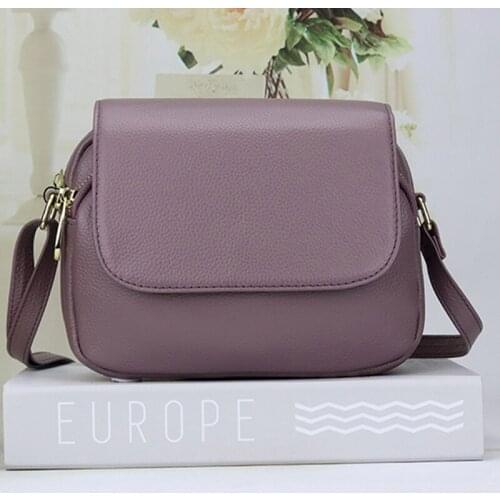 Best Design Light Purple/Gray 4 Colors Flap Money Pocket Genuine Cow Leather Women Shoulder Messenger Bags Elegant Ladies Purse