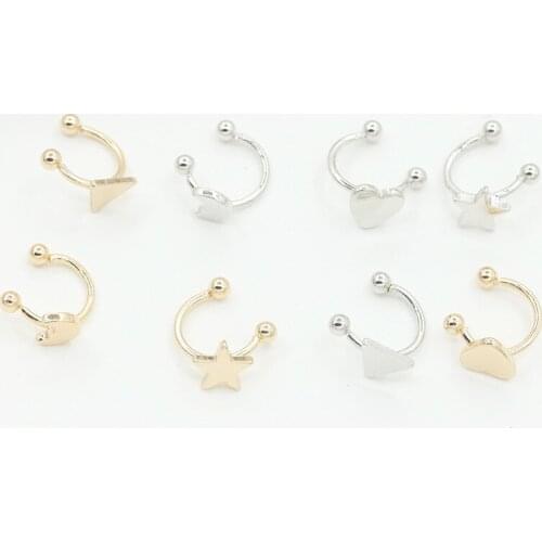 Little Flower Heart Star Moon Triangle Clip Earrings No piercing Golden Silver Plated Ear Cuff Wrap Earrings for Women