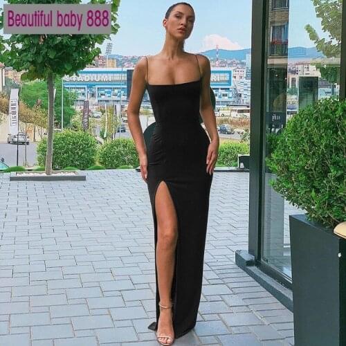 Meqeiss New Fashion Fall 2020 Elegant Ladies Party Club Dresses Sexy Womens Maxi Dresses Strap Backless Split Long Dress