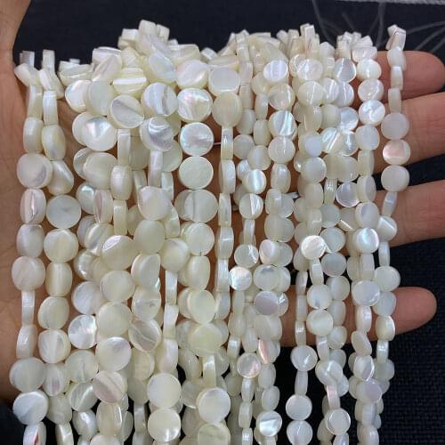 Fashion Natural Mother-of-pearl Shell Loose Beads Strand Flat Round Shape DIY for Making Necklace Bracelets Earrings size 6/8mm
