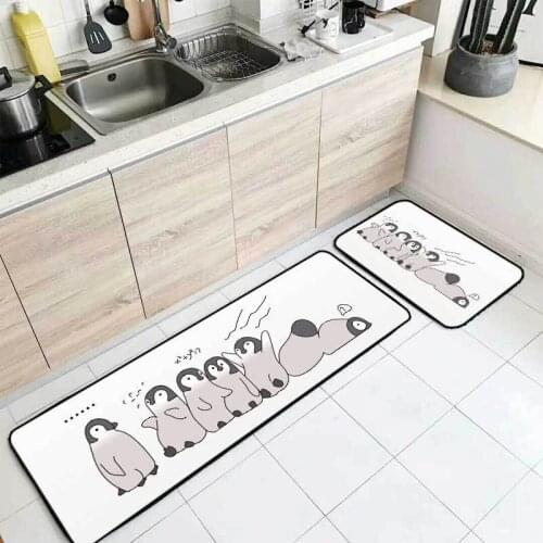 Fashionable modern cartoon cute penguin kitchen mat combination entry mat bedroom long non slip bedside blanket