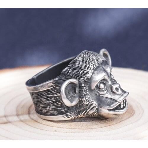 Solid 999 Sterling Silver MENS Men handmade Monkey ring rings jewelry gift A4542